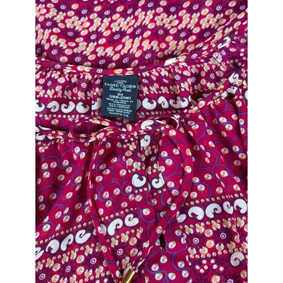VTG Faded Glory Womens Paisley Top 2X Sheer Fairy Whimsigoth Feminine Blouse - Picture 7 of 7